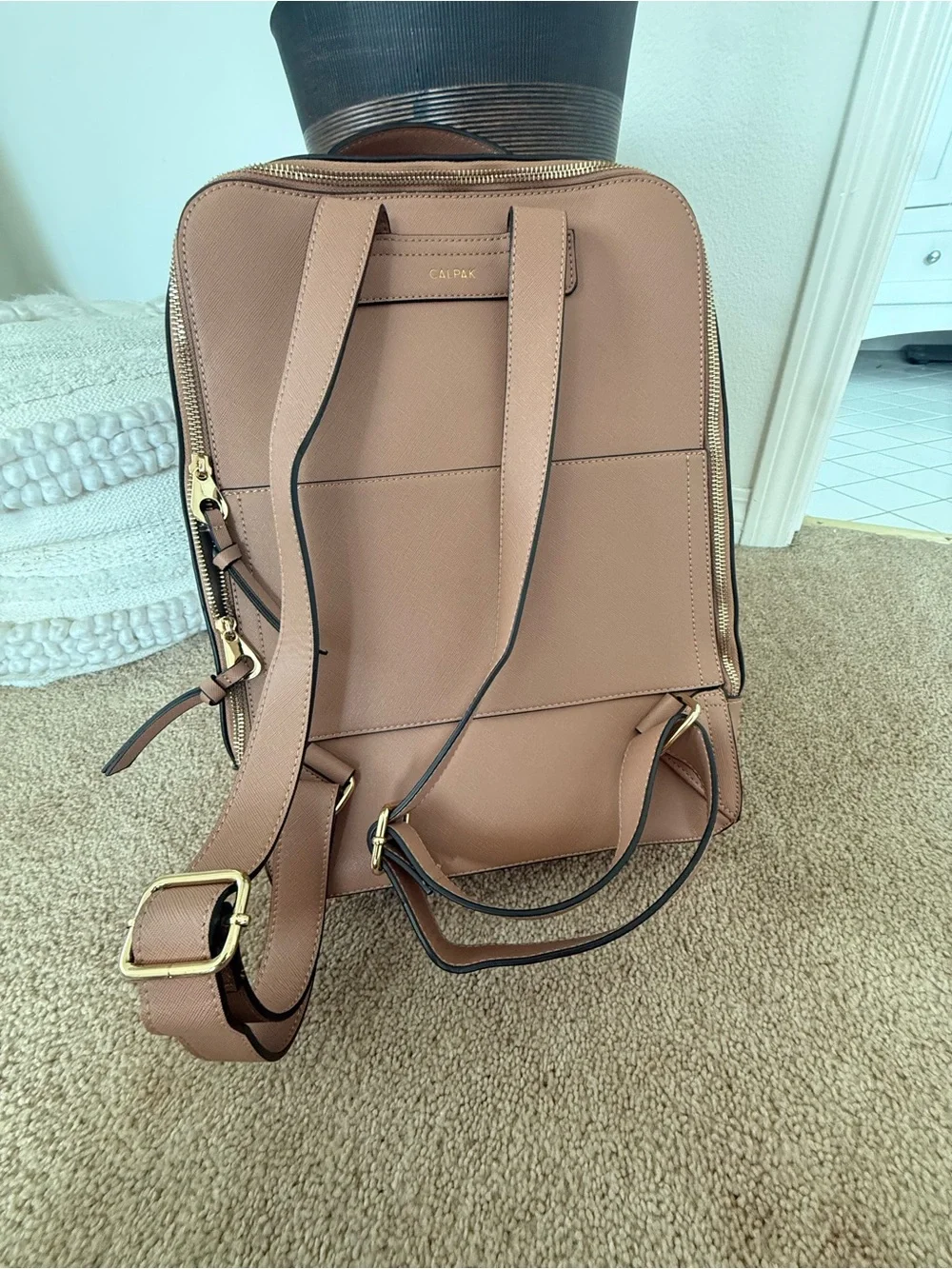 Calpak Rose Tan Backpack with Whipstitch Trim